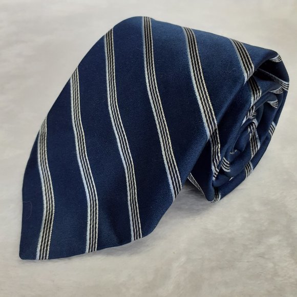 DKNY Men's Tie Diagonal Stripes Blue Silver 58 In - Picture 2 of 8